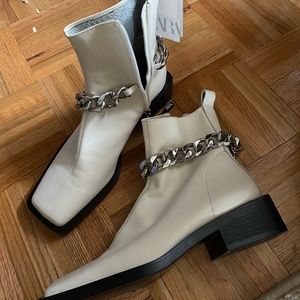 Zara white silver chain boots
